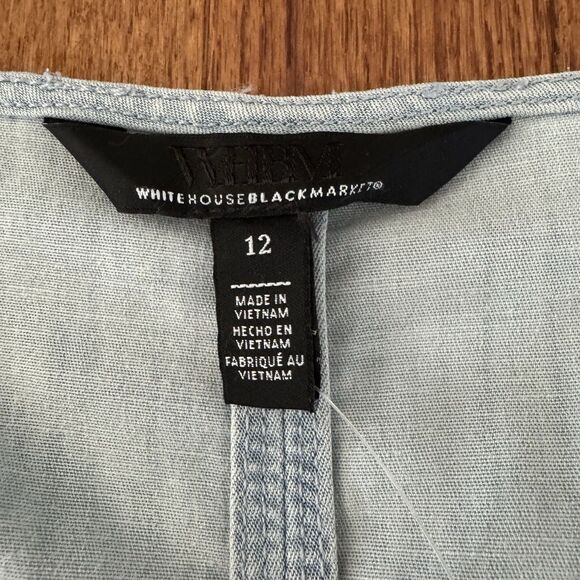 White House Black Market Bell Sleeve Blouse Womens Size 12 Denim Top Preppy Boho - Picture 7 of 14